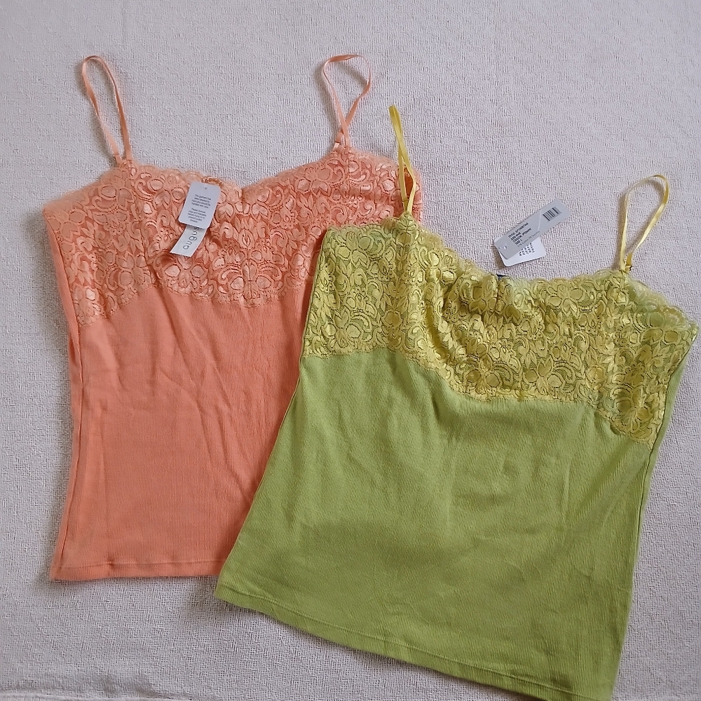 august silk ♡ 2 lace camis tank tops y2k vintage large mermaid cotton